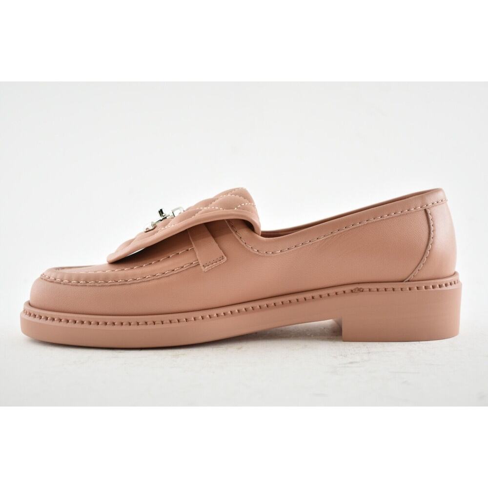 Chanel 21B Pink Silver Quilted Flap Turnlock CC Logo Mule Slip Flat Loafer 39.5 - Picture 9 of 11